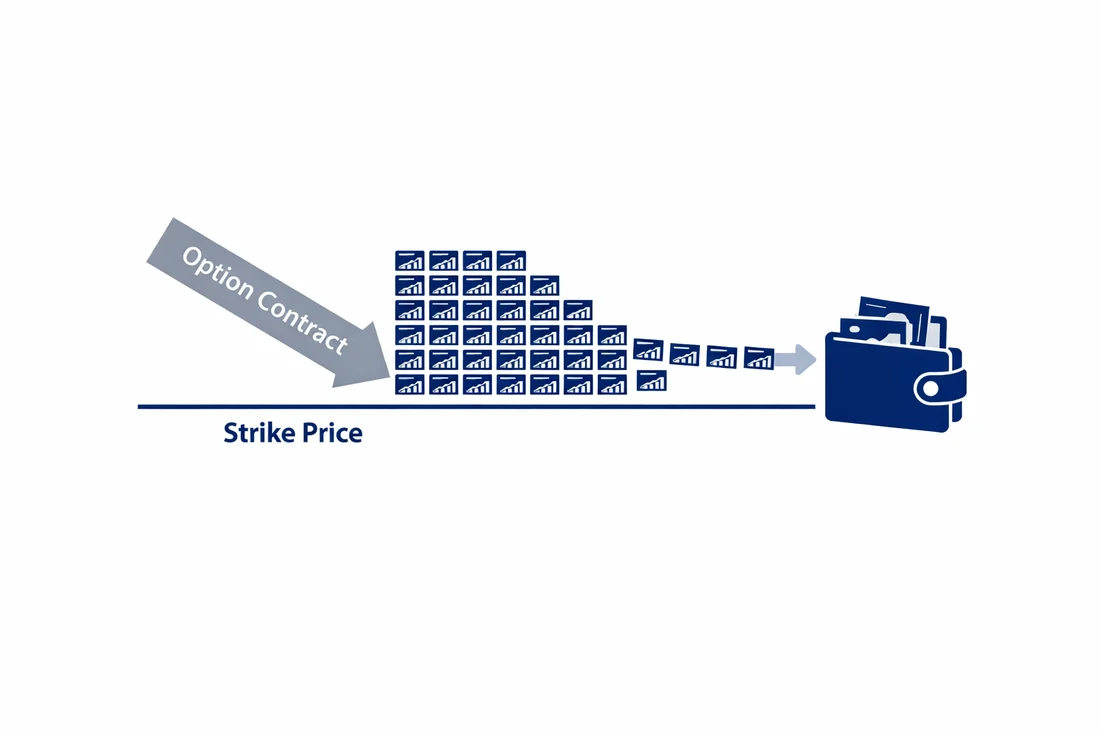 Option assignment: an option contract is exercised at the strike price and shares move into your account